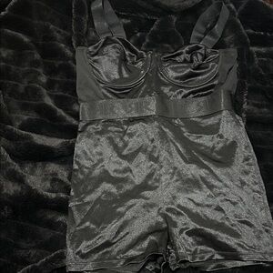 Elegant Black Satin Women's Romper